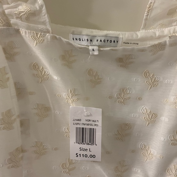 English Factory Sleeveless Ruffle Embroidered Babydoll Dress, size large - Picture 3 of 9